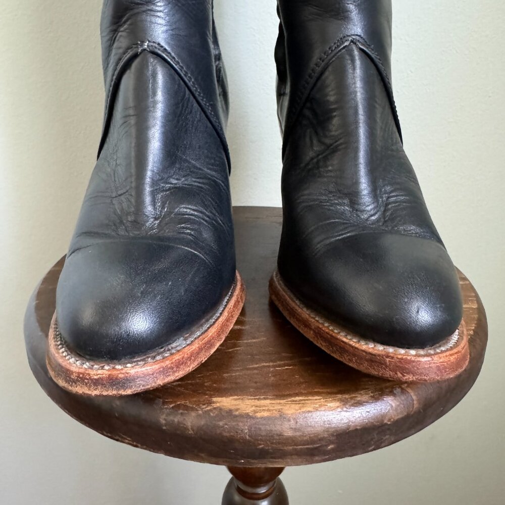 Frye Black Leather Stacked Heel Boots Vintage 1970s - Picture 9 of 14